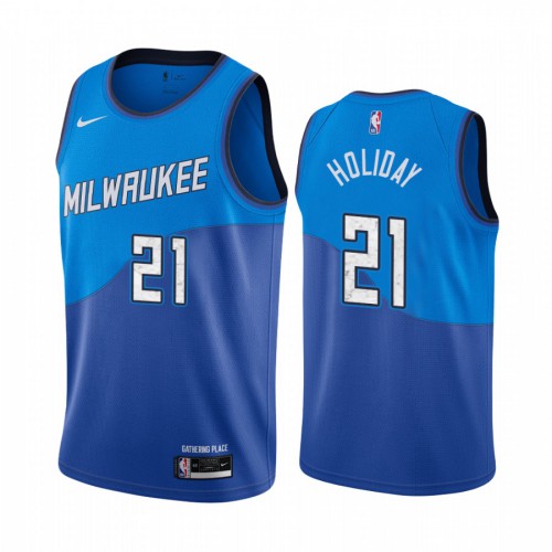 Milwaukee Bucks #21 Jrue Holiday Blue Swingman 2020-21 City Edition Jersey Mens
