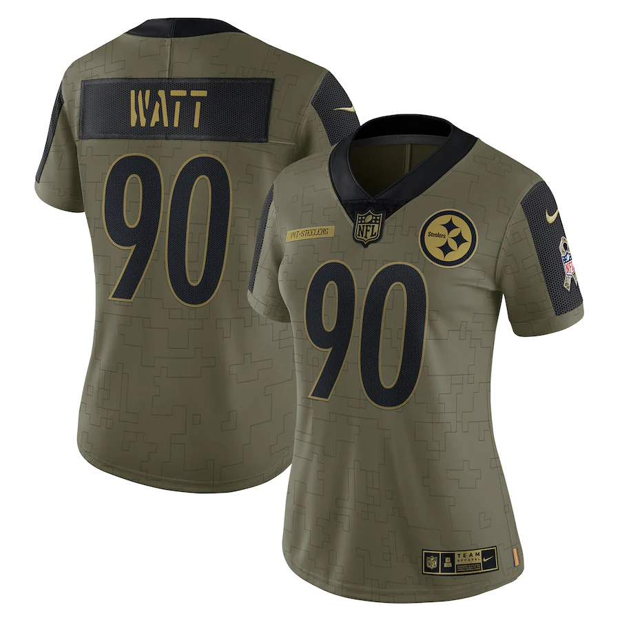 Pittsburgh Steelers #90 T.J. Watt Olive Women's 2021 Salute To Service Limited Player Jersey