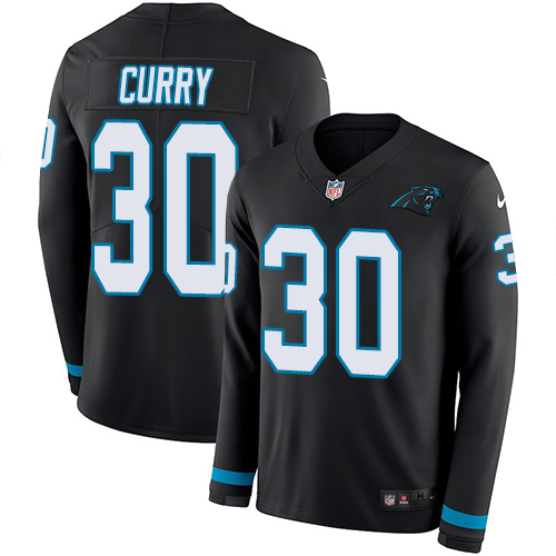 Carolina Panthers #30 Stephen Curry Black Team Color Men's Stitched Limited Therma Long Sleeve Jersey Men's
