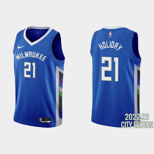 Milwaukee Milwaukee Bucks #21 Jrue Holiday Mens Blue 2022-23 Jersey - City Edition Mens