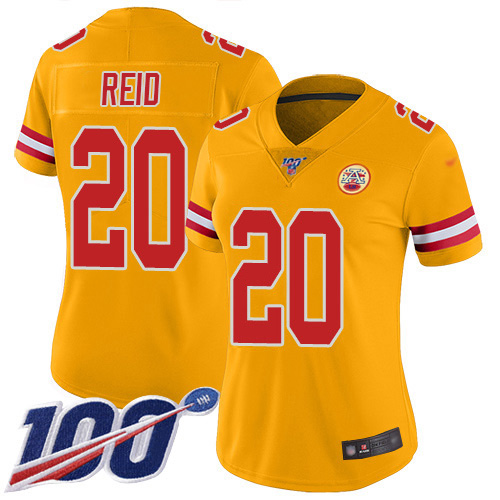 Kansas City Chiefs #20 Justin Reid Gold Women's Stitched Limited Inverted Legend 100th Season Jersey Womens