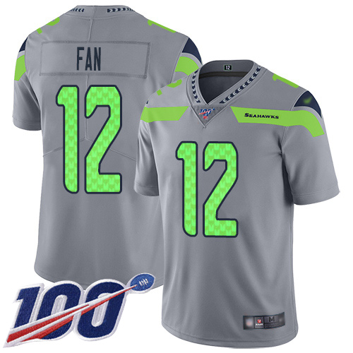 Seahawks #12 Fan Gray Men's Stitched Limited Inverted Legend 100th Season Jersey
