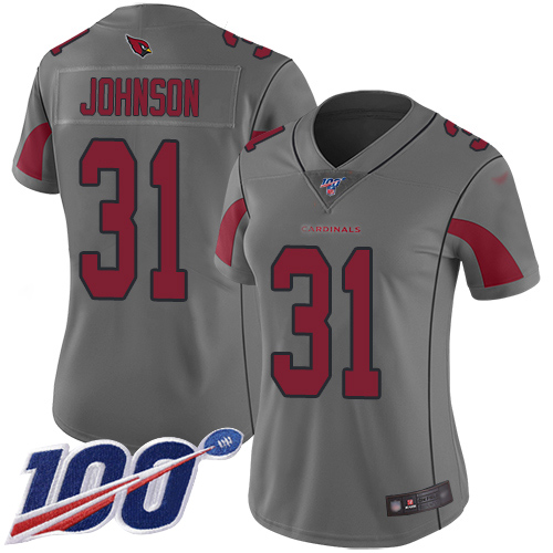 Cardinals #31 David Johnson Silver Women's Stitched Limited Inverted Legend 100th Season Jersey