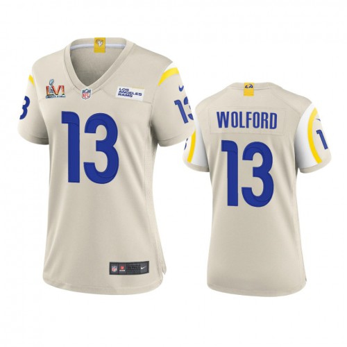 Los Angeles Los Angeles Rams #13 John Wolford Women's Super Bowl LVI Patch Game Jersey - Bone Womens