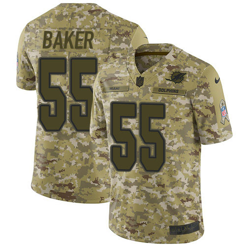 Miami Dolphins #55 Jerome Baker Camo Men's Stitched Limited 2018 Salute To Service Jersey Men's