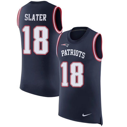Patriots #18 Matt Slater Navy Blue Team Color Men's Stitched Limited Rush Tank Top Jersey