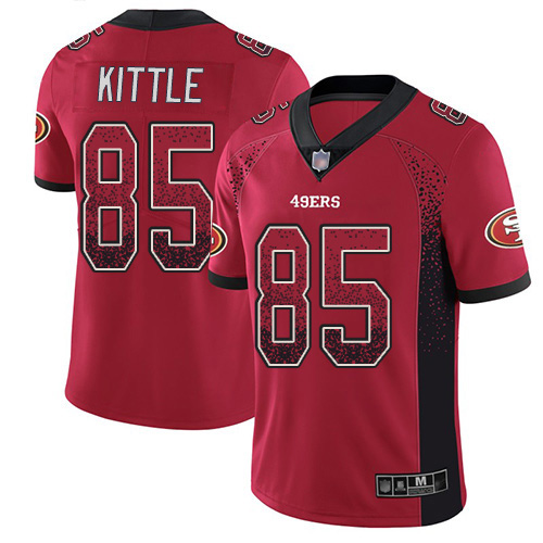 49ers #85 George Kittle Red Team Color Men's Stitched Limited Rush Drift Fashion Jersey