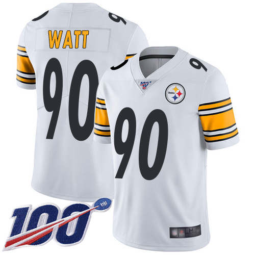 Steelers #90 T. J. Watt White Youth Stitched 100th Season Vapor Limited Jersey