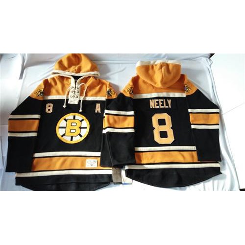Boston Bruins #8 Cam Neely Black Sawyer Hooded Sweatshirt Stitched Jersey Men's