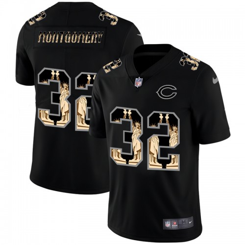 Chicago Chicago Bears #32 David Montgomery Carbon Black Vapor Statue Of Liberty Limited Jersey Men's