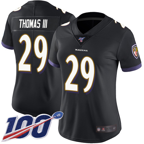 Baltimore Ravens #29 Earl Thomas III Black Alternate Women's Stitched 100th Season Vapor Limited Jersey Womens
