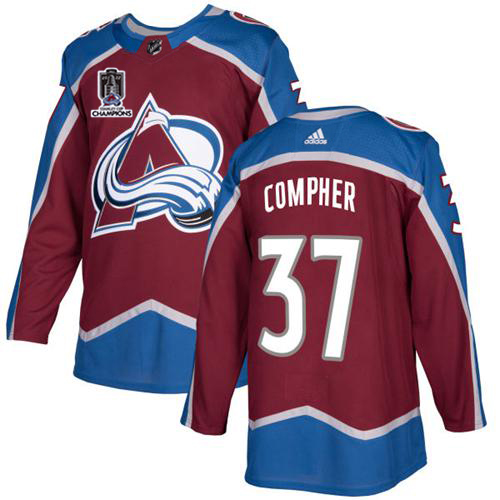 Adidas Colorado Avalanche #37 J.T. Compher Burgundy 2022 Stanley Cup Champions Burgundy Home Authentic Stitched Jersey Men's