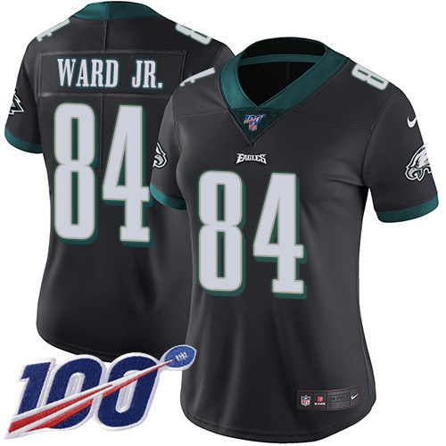 Philadelphia Eagles #84 Greg Ward Jr. Black Alternate Women's Stitched 100th Season Vapor Untouchable Limited Jersey Womens
