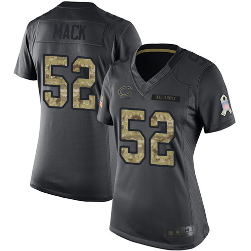 Chicago Bears #52 Khalil Mack Black Women's Stitched Limited 2016 Salute to Service Jersey Womens