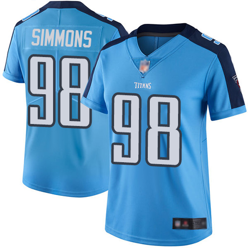 Titans #98 Jeffery Simmons Light Blue Women's Stitched Limited Rush Jersey