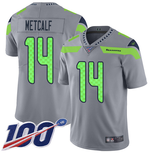 Seahawks #14 D.K. Metcalf Gray Men's Stitched Limited Inverted Legend 100th Season Jersey