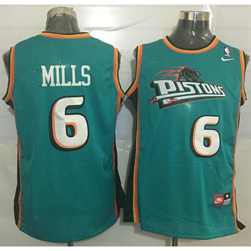 Detroit Pistons #6 Terry Mills Green Throwback Stitched Jersey Mens