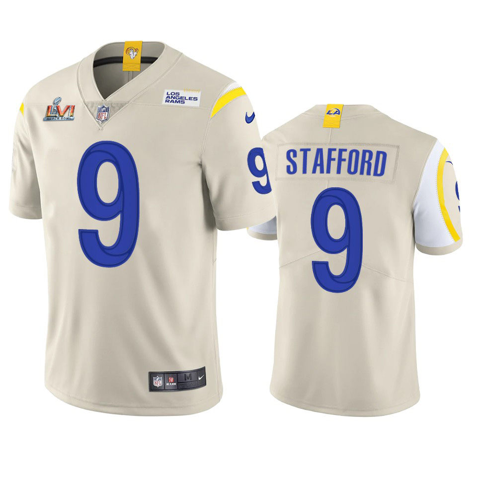Los Angeles Rams #9 Matthew Stafford Men's Super Bowl LVI Patch Vapor Limited Jersey - Bone