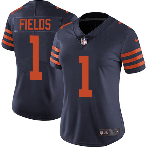 Bears #1 Justin Fields Navy Blue Alternate Women's Stitched Vapor Untouchable Limited Jersey
