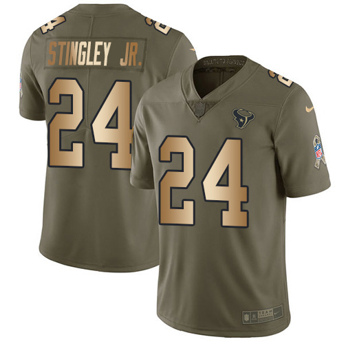 Texans #24 Derek Stingley Jr. Olive/Gold Youth Stitched Limited 2017 Salute To Service Jersey