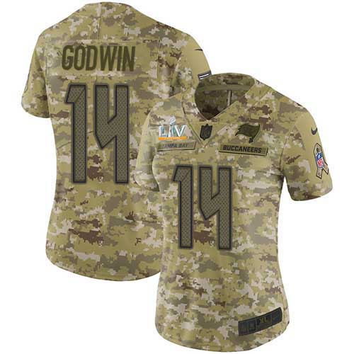 Buccaneers #14 Chris Godwin Camo Women's Super Bowl LV Bound Stitched Limited 2018 Salute To Service Jersey