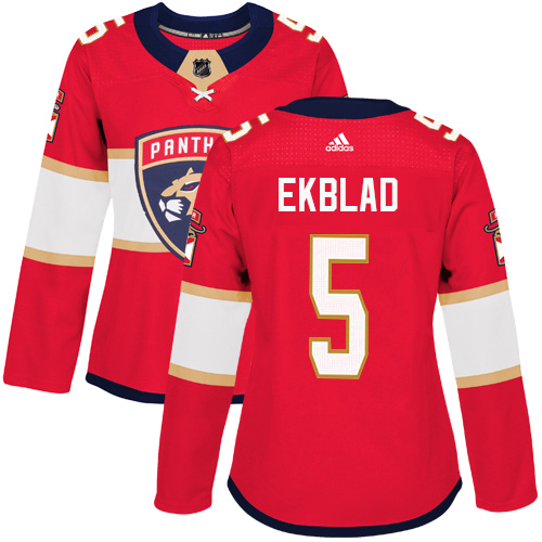 Adidas Florida Panthers #5 Aaron Ekblad Red Home Authentic Women's Stitched Jersey Womens