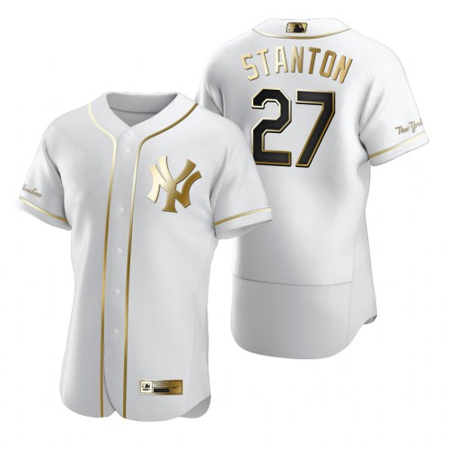 New York New York Yankees #27 Giancarlo Stanton White Men's Authentic Golden Edition Jersey Men's