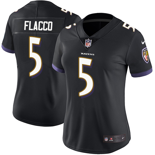 Baltimore Ravens #5 Joe Flacco Black Alternate Women's Stitched Vapor Untouchable Limited Jersey Womens