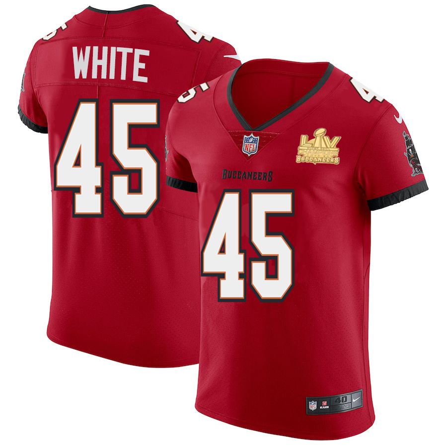 Tampa Bay Buccaneers #45 Devin White Men's Super Bowl LV Champions Patch Red Vapor Elite Jersey