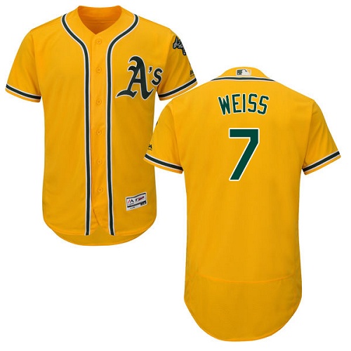 Oakland Athletics #7 Walt Weiss Gold Flexbase Authentic Collection Stitched Jersey Men's
