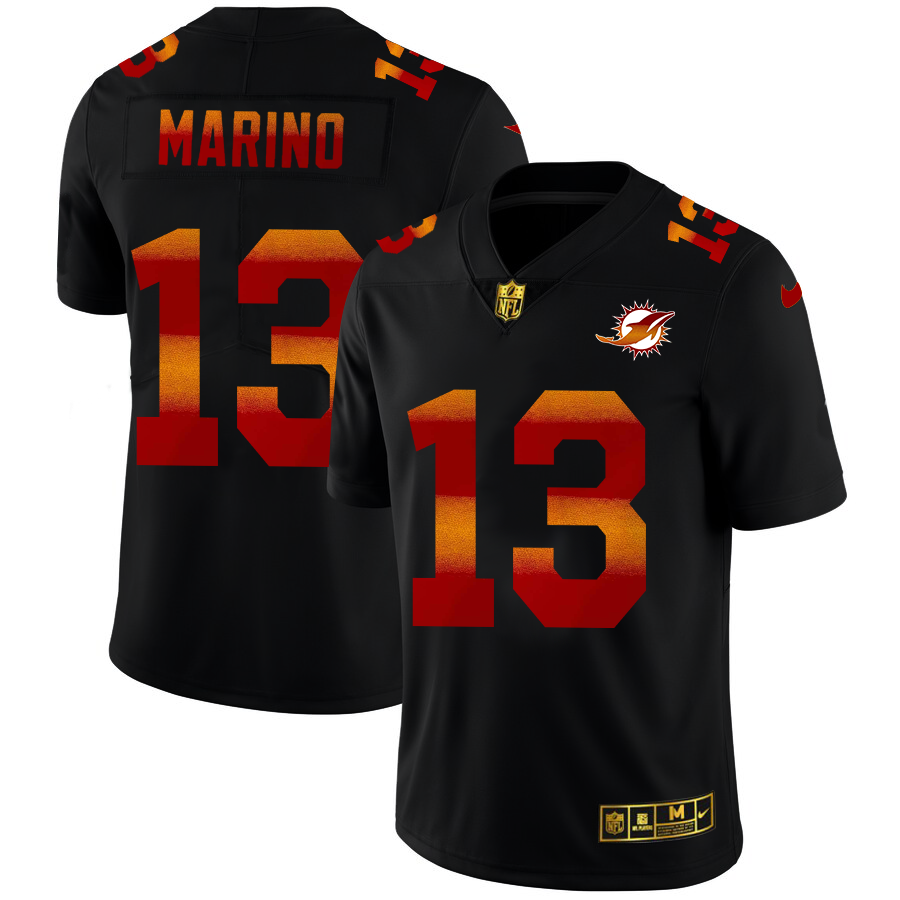 Miami Dolphins #13 Dan Marino Men's Black Red Orange Stripe Vapor Limited Jersey