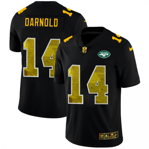 New York New York Jets #14 Sam Darnold Men's Black Golden Sequin Vapor Limited Jersey Men's