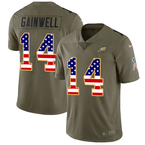 Eagles #14 Kenneth Gainwell Olive/USA Flag Youth Stitched Limited 2017 Salute To Service Jersey