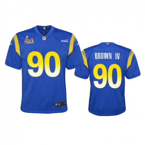 Los Angeles Los Angeles Rams #90 Earnest Brown IV Youth Super Bowl LVI Patch Game Jersey - Royal Youth