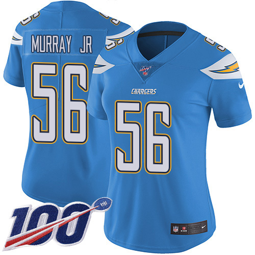 Los Angeles Chargers #56 Kenneth Murray Jr Electric Blue Alternate Women's Stitched 100th Season Vapor Untouchable Limited Jersey Womens