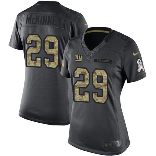 New York Giants #29 Xavier McKinney Black Women's Stitched Limited 2016 Salute to Service Jersey Womens