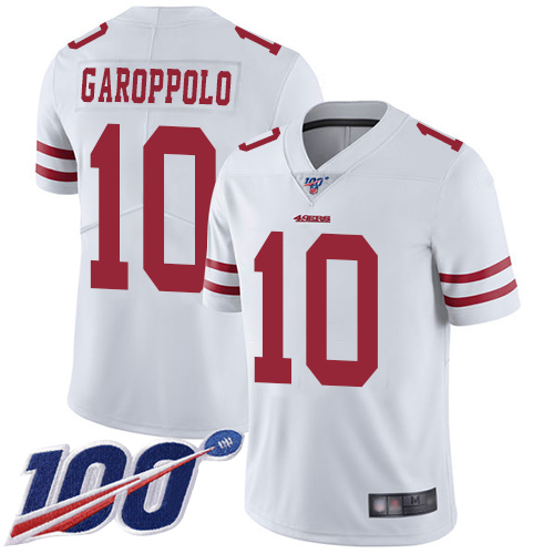 49ers #10 Jimmy Garoppolo White Men's Stitched 100th Season Vapor Limited Jersey