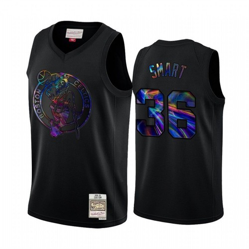 Mitchell and Ness Boston Celtics #36 Marcus Smart Mens Iridescent HWC Limited Jersey - Black Mens