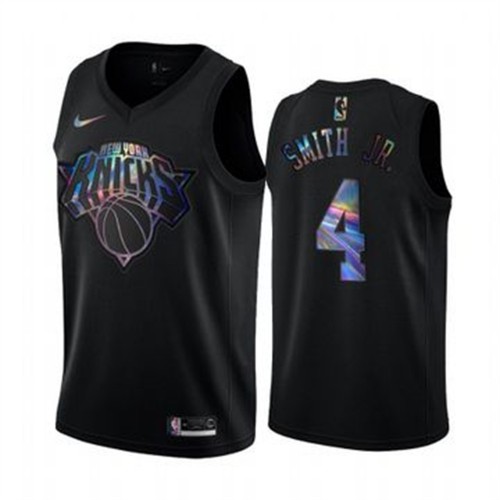 New York Knicks #4 Dennis Smith Jr. Mens Iridescent Holographic Collection Jersey - Black Mens