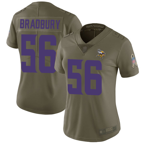 Minnesota Vikings #56 Garrett Bradbury Olive Women's Stitched Limited 2017 Salute to Service Jersey Womens