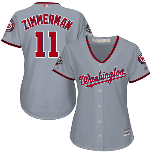 Washington Nationals #11 Ryan Zimmerman Grey Road 2019 World Series Champions Women's Stitched Jersey Womens