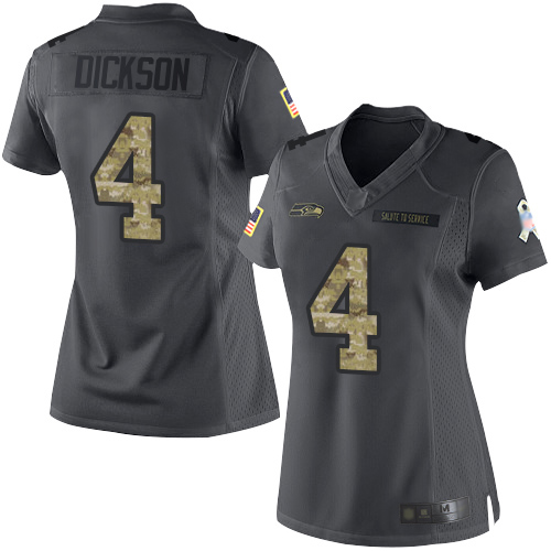 Seattle Seahawks #4 Michael Dickson Black Women's Stitched Limited 2016 Salute to Service Jersey Womens