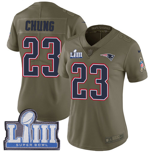 New England Patriots #23 Patrick Chung Olive Super Bowl LIII Bound Women's Stitched Limited 2017 Salute to Service Jersey Womens