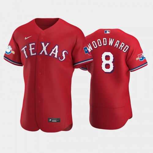 Texas Texas Rangers #8 Chris Woodward Authentic 50th Anniversary Men's Alternate Jersey - Red Men's