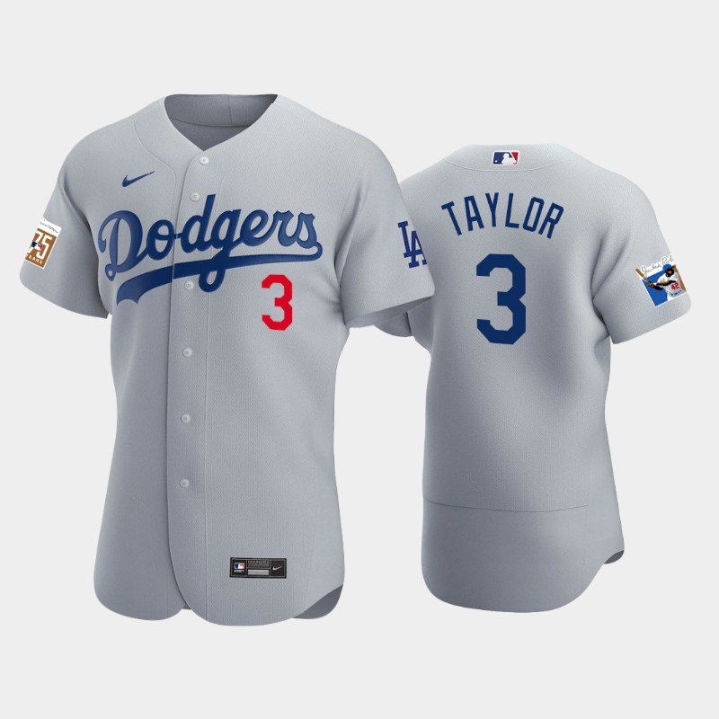 Los Angeles Dodgers #3 Chris Taylor Men's Jackie Robinson 75th Anniversary Authentic Jersey - Gray