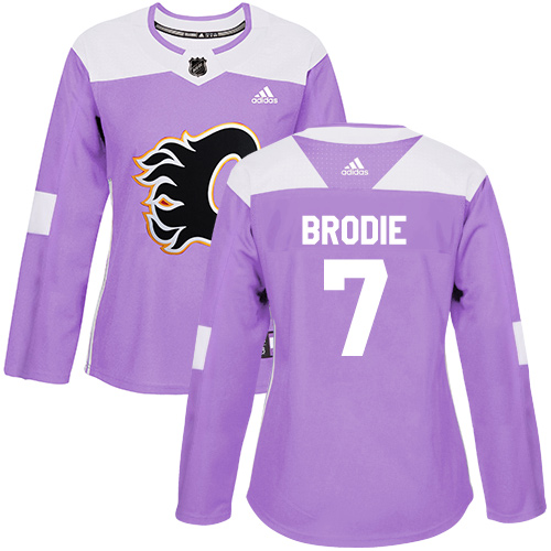 Adidas Calgary Flames #7 TJ Brodie Purple Authentic Fights Cancer Women's Stitched Jersey Womens