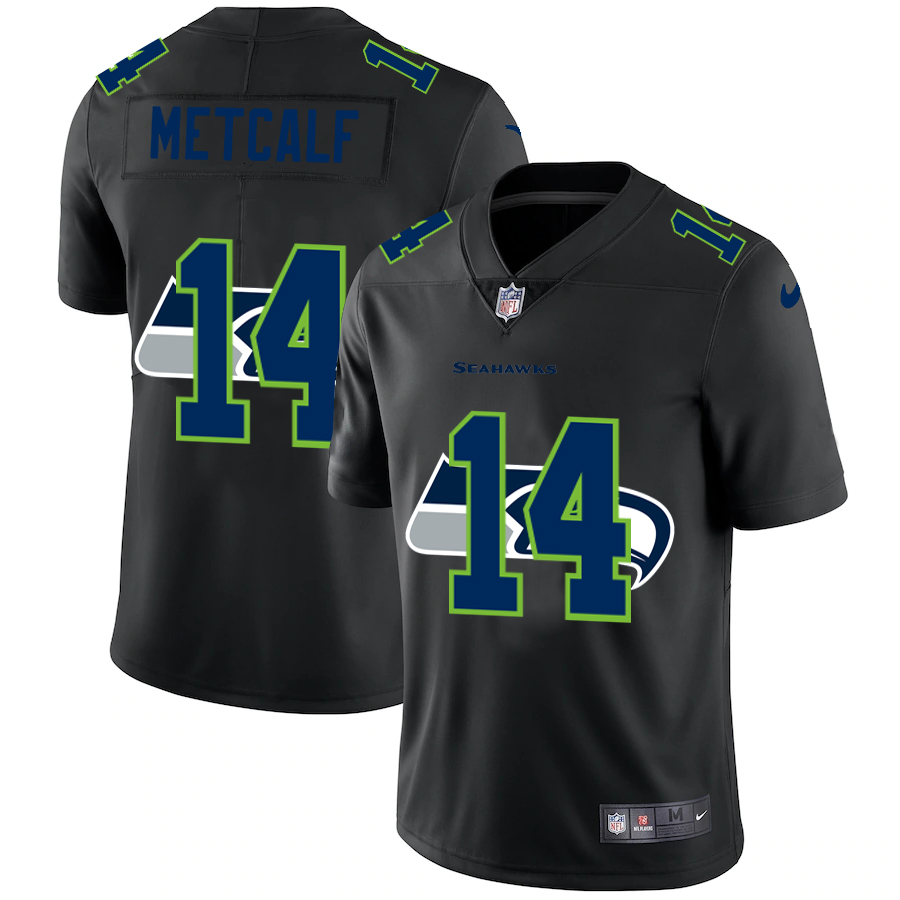Seattle Seahawks #14 DK Metcalf Men's Team Logo Dual Overlap Limited Jersey Black