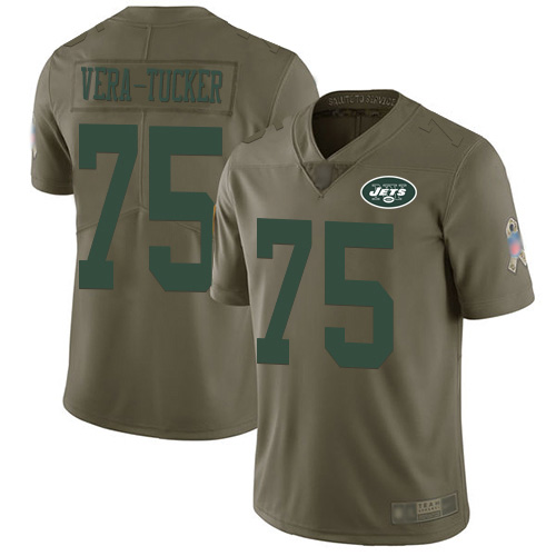 New York Jets #75 Alijah Vera-Tucker Olive Youth Stitched Limited 2017 Salute To Service Jersey Youth
