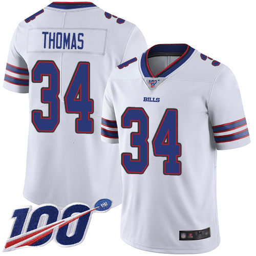 Buffalo Bills #34 Thurman Thomas White Men's Stitched 100th Season Vapor Limited Jersey Men's