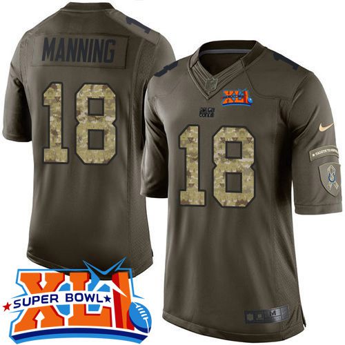 Indianapolis Colts #18 Peyton Manning Green Super Bowl XLI Men's Stitched Limited Salute to Service Jersey Men's